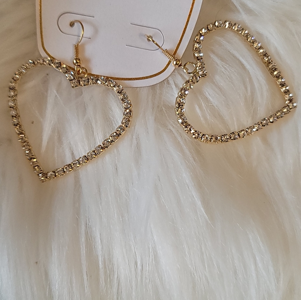 Gold Heart Rhinestone bling Earrings